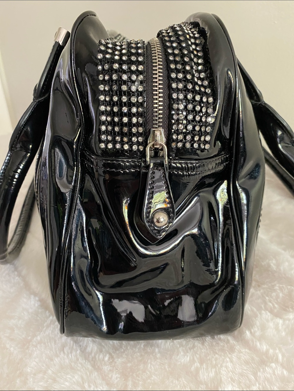 Rioni Studded Shoulder Tote in Glossy Black Patent Leather - Made in Italy - Picture 6 of 17